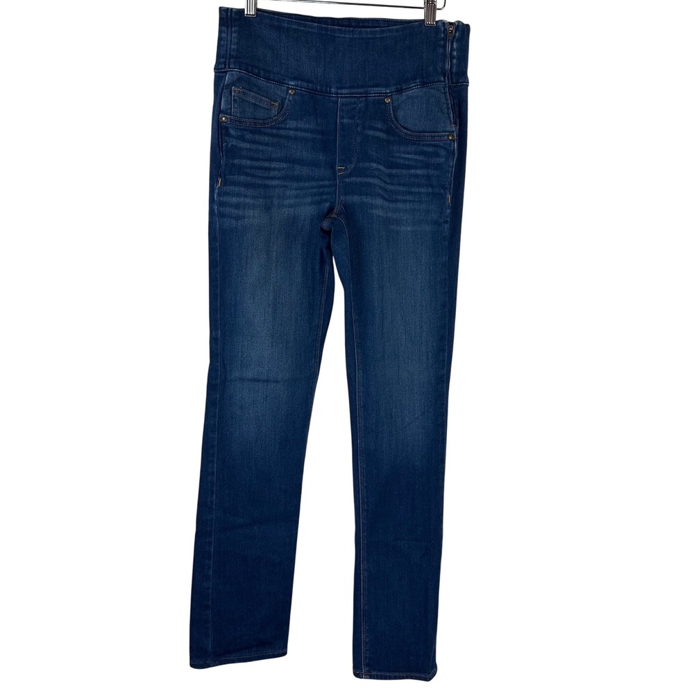 Spanx The Signature Straight Jeans Dark Wash High Waist Side Zip Womens 30